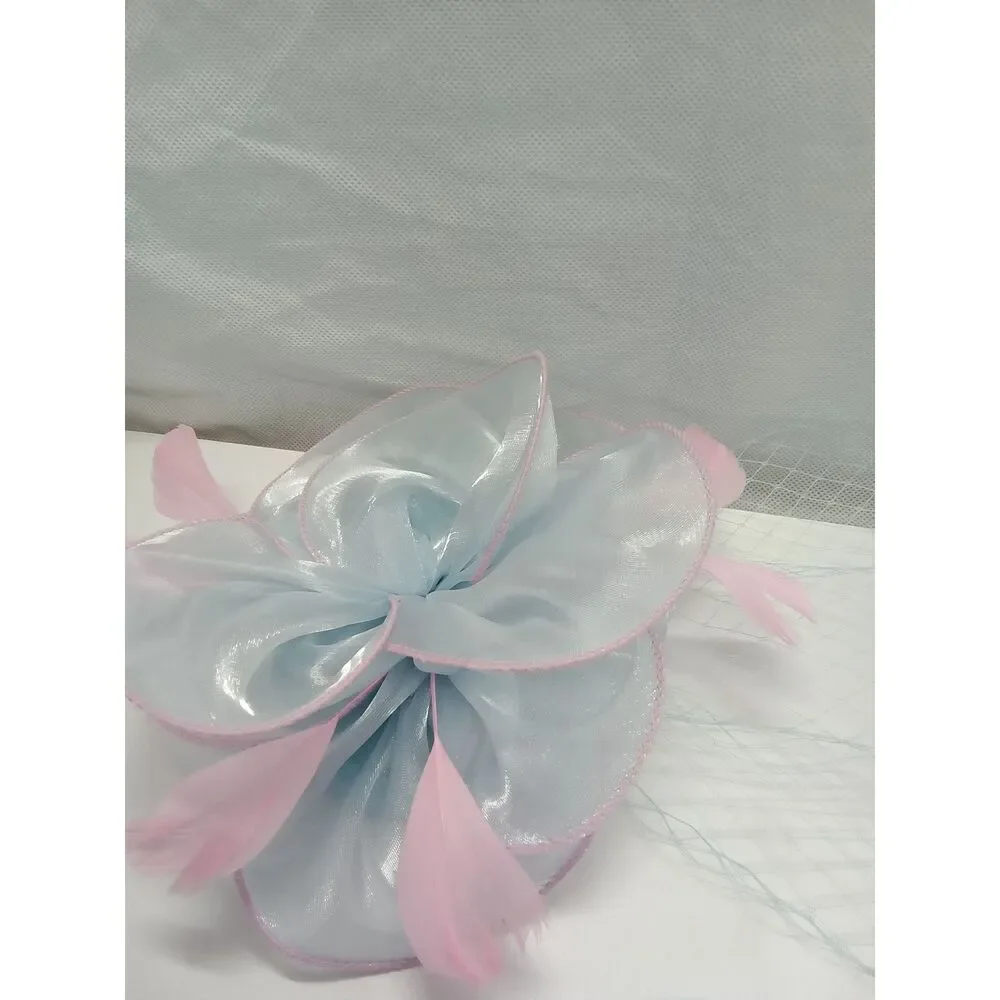 Little girl hair bow and headband pink‎ and blue Easter flower girl wedding